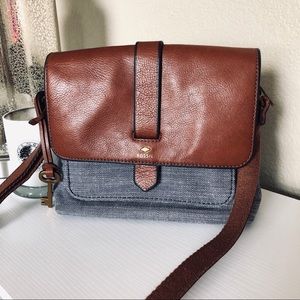 Fossil Kinley Small Chambray Leather Crossbody